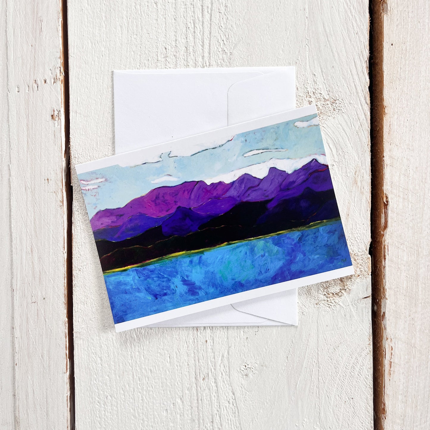 Greeting card with watercolor mountain design