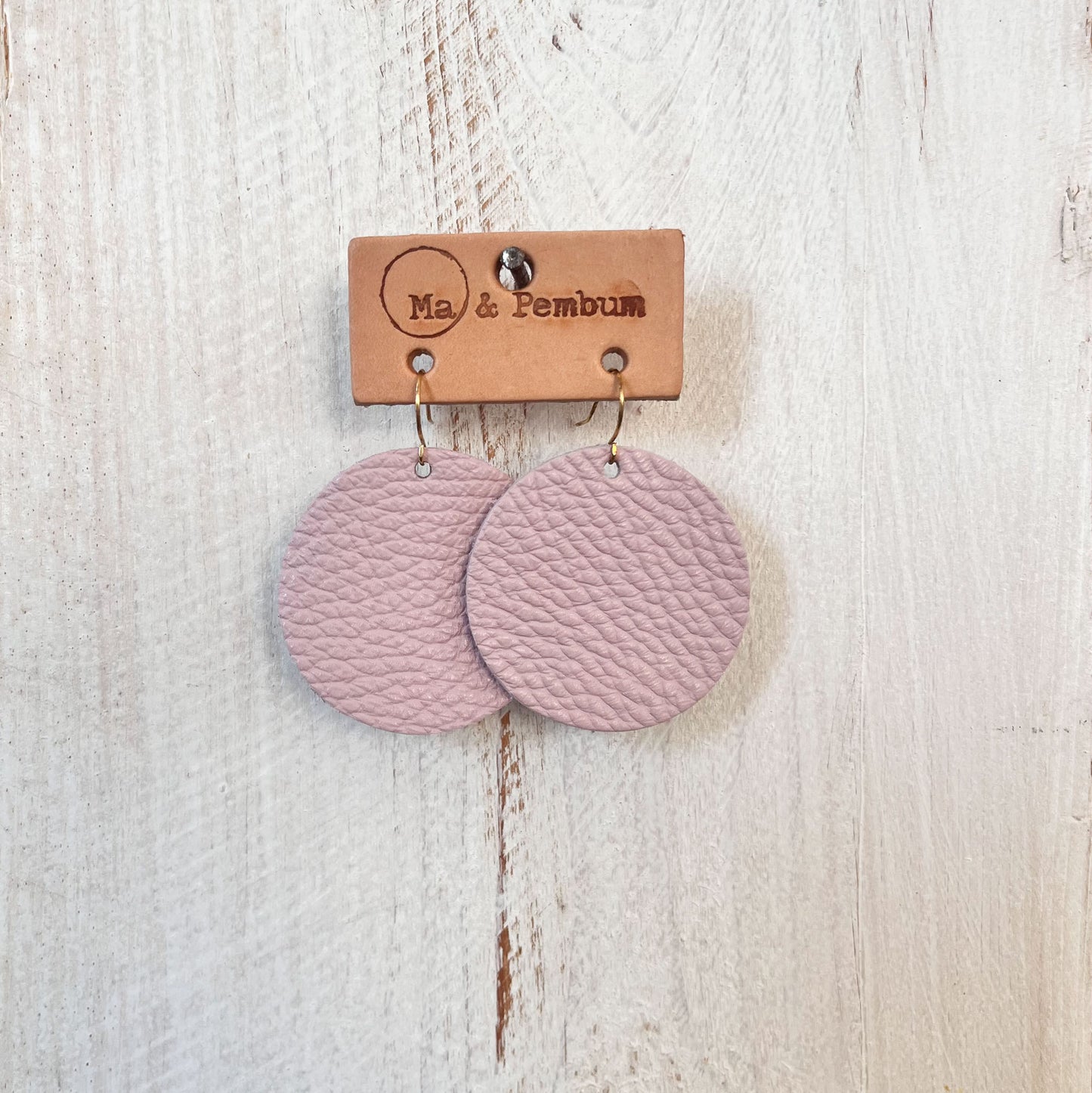 Leather Circle Earrings in Camelia