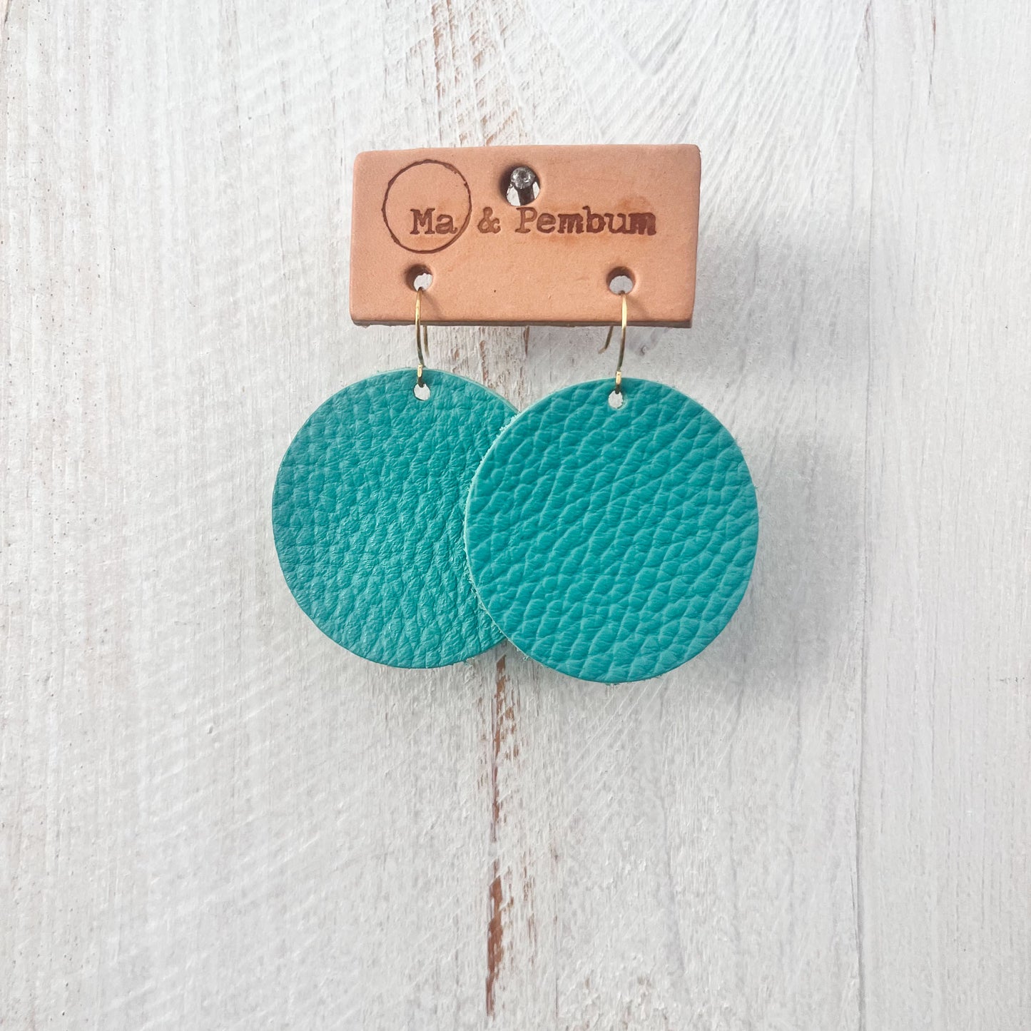 Leather Circle Earrings in Emerald