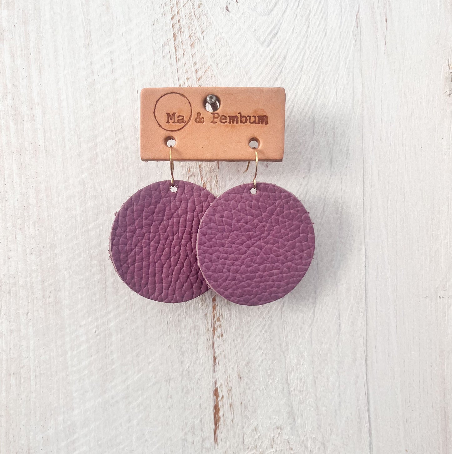 Leather Circle Earrings in Heather