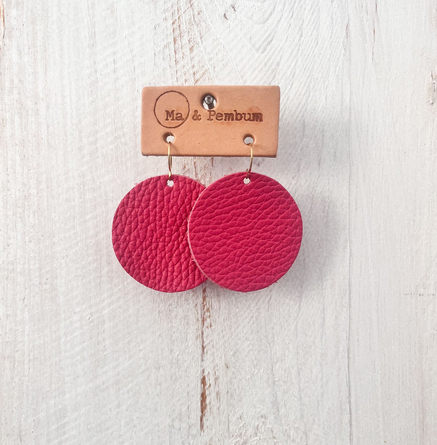 Leather Circle Earrings in Vamp