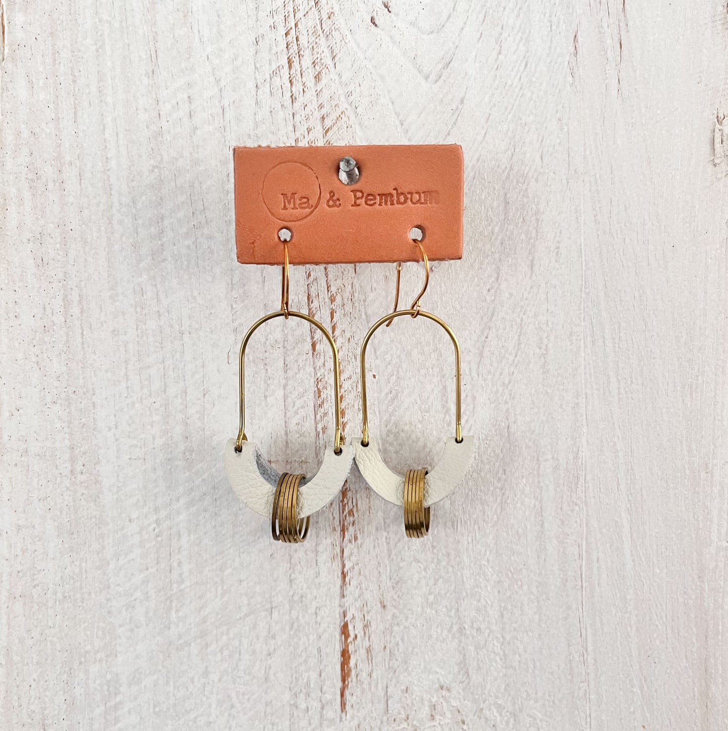Leather Cradle Earrings in Soul White