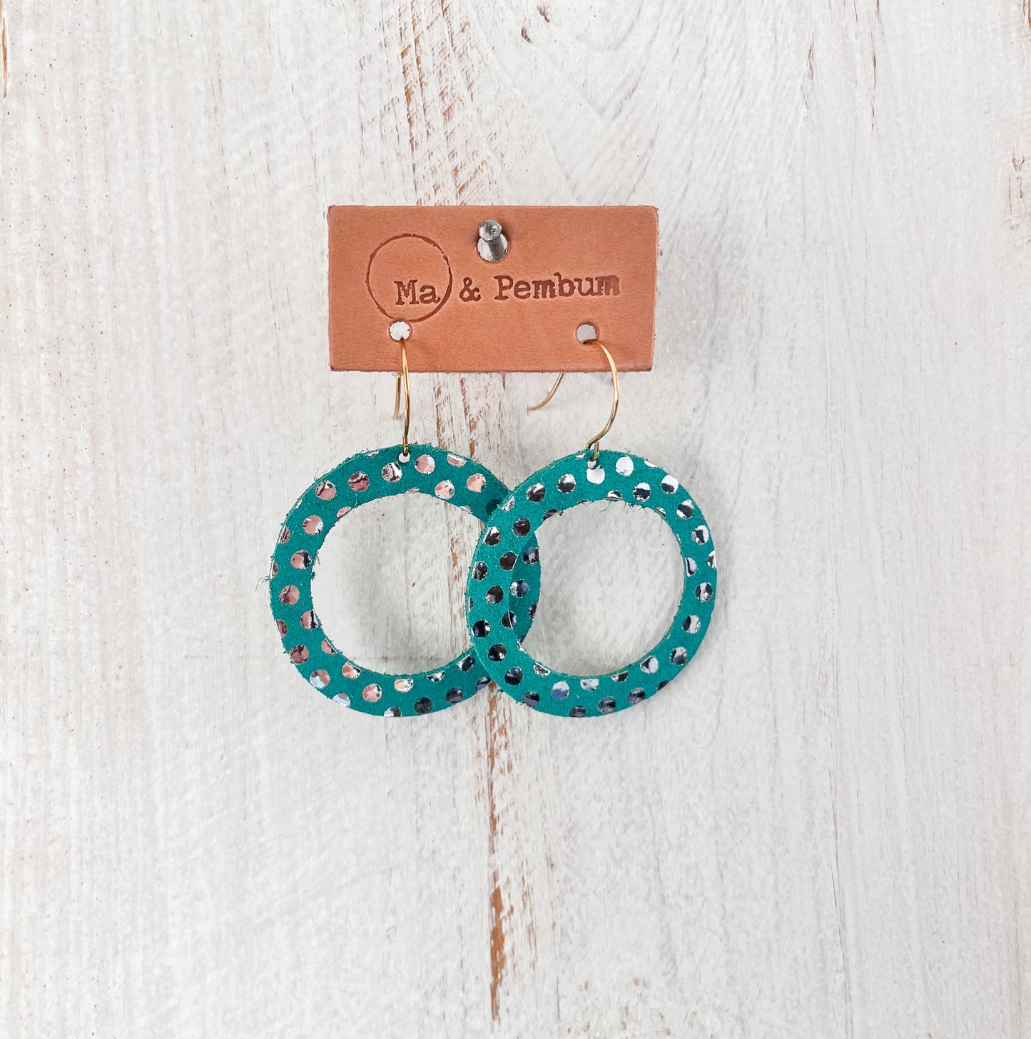 Leather Halo Earrings in Silver Dot