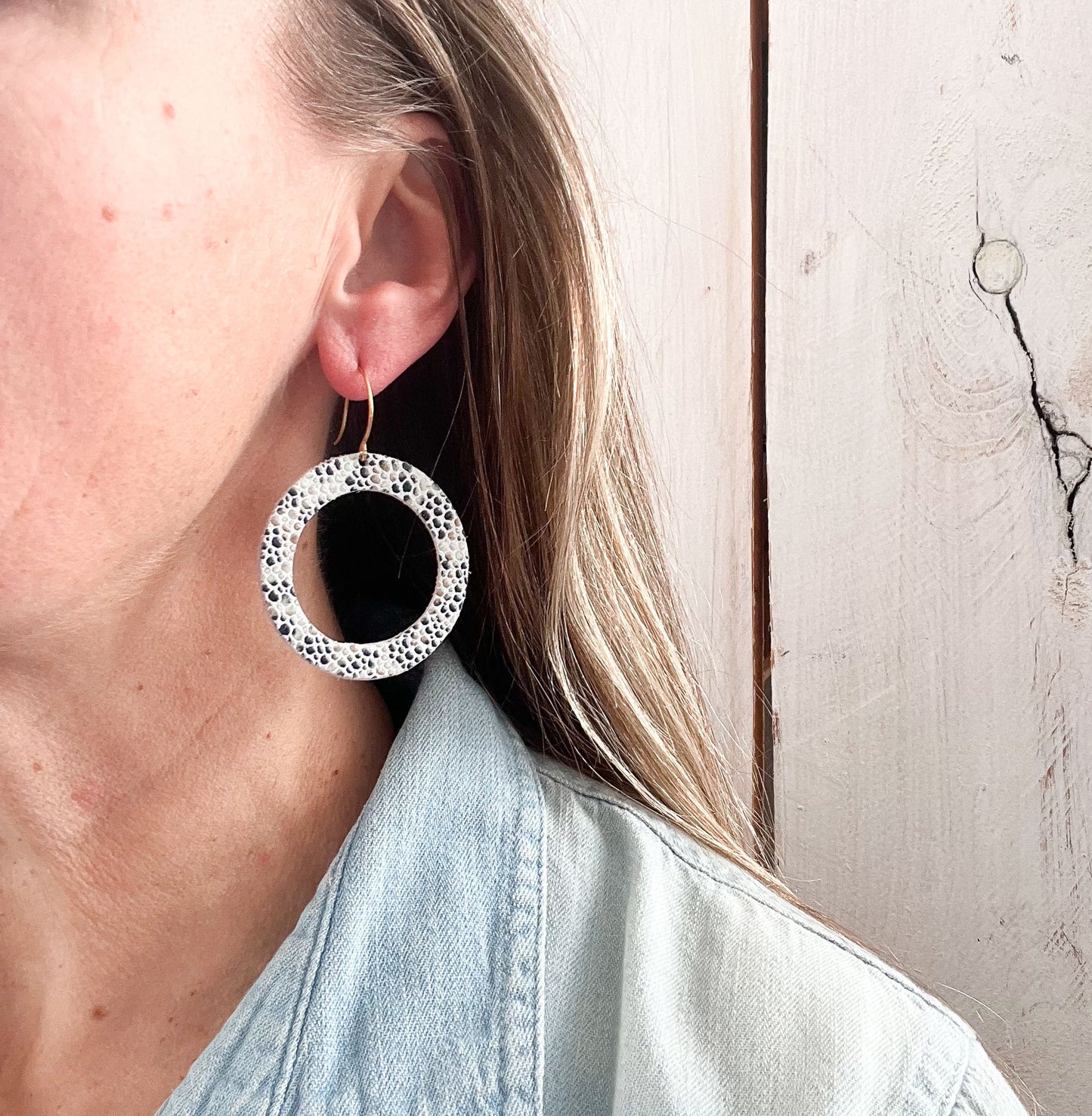 Leather Halo Earrings in Glamour White