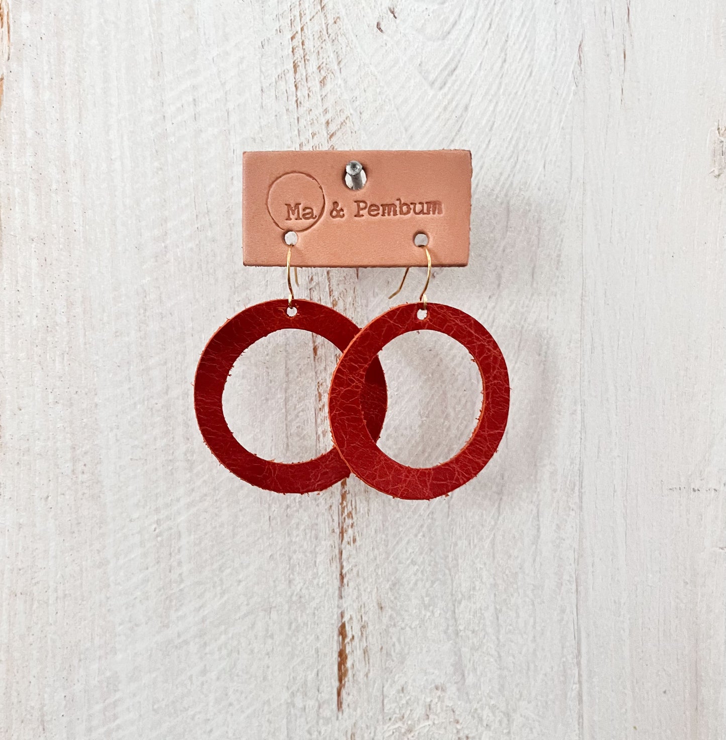 Leather Halo Earrings in Rust