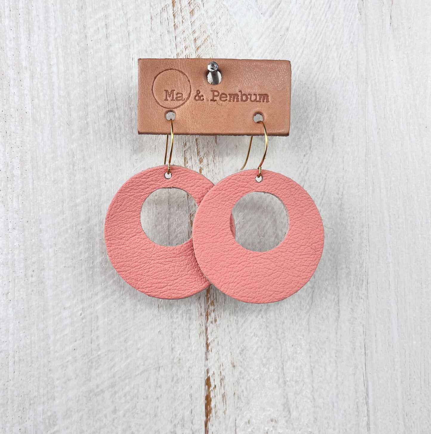 Leather Orbit Earrings in Facepowder