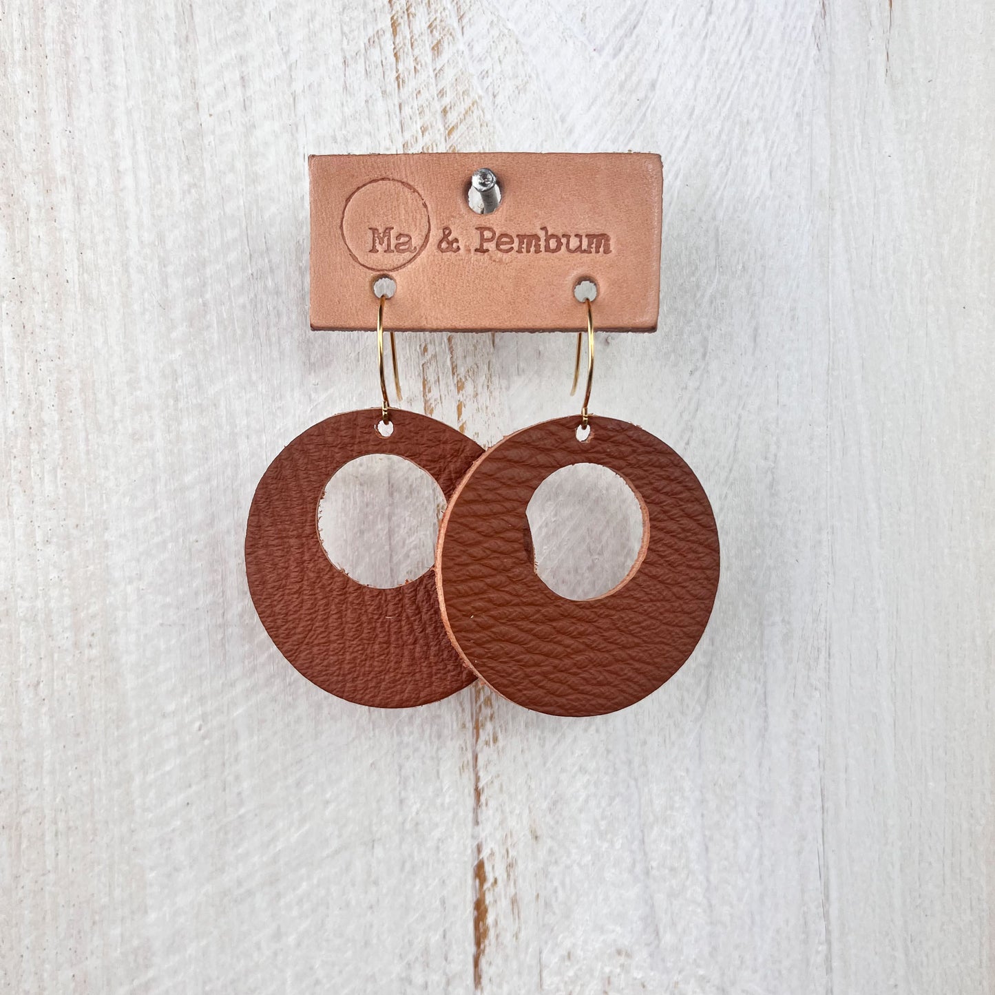 Leather Orbit Earrings in Brown