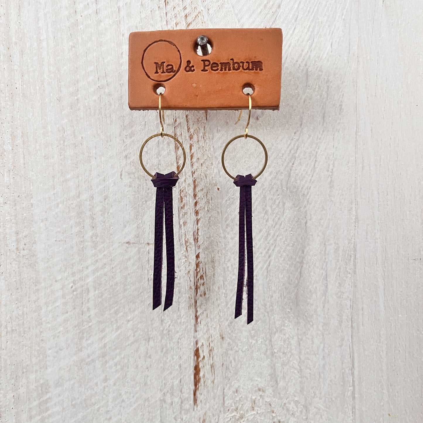 Leather Tiny Tassel Earrings in Violet