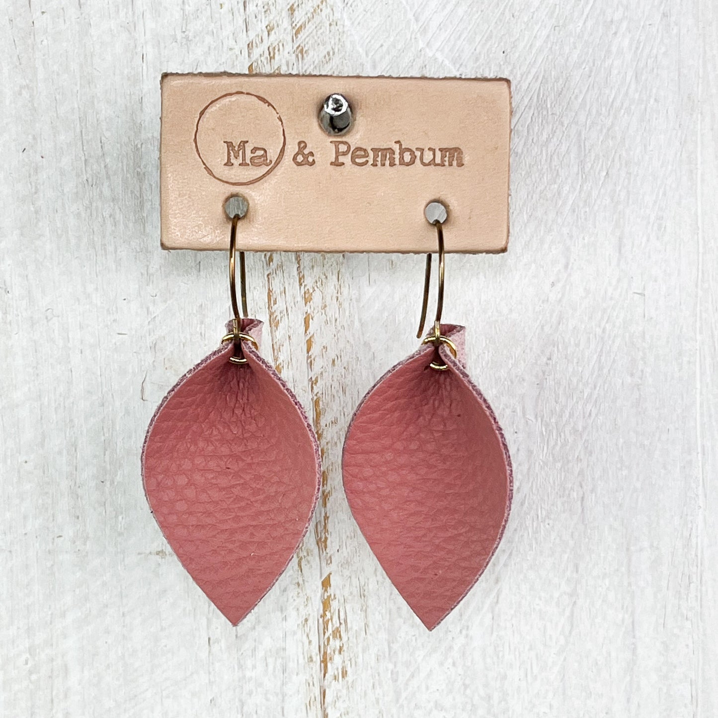 Small Leather Leaf Earrings in Blush