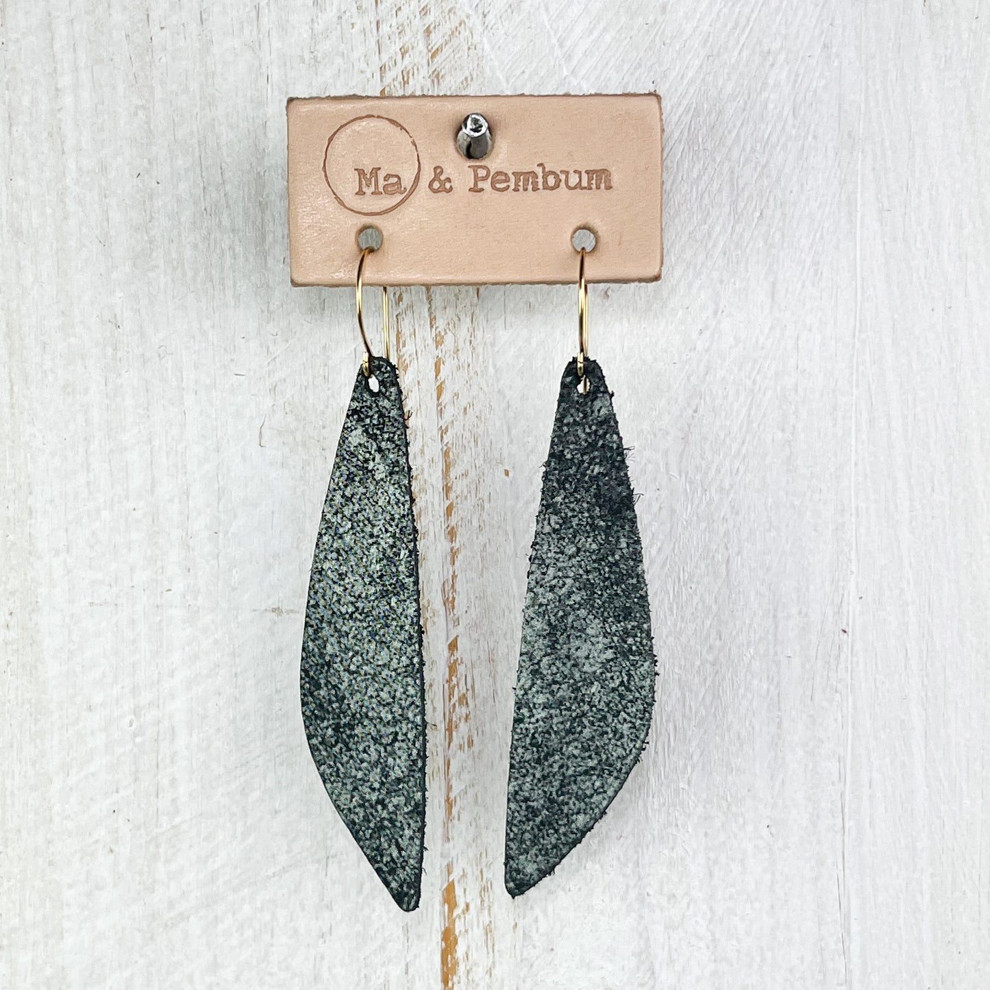 Leather Teardrop Earrings in Antiqued Black