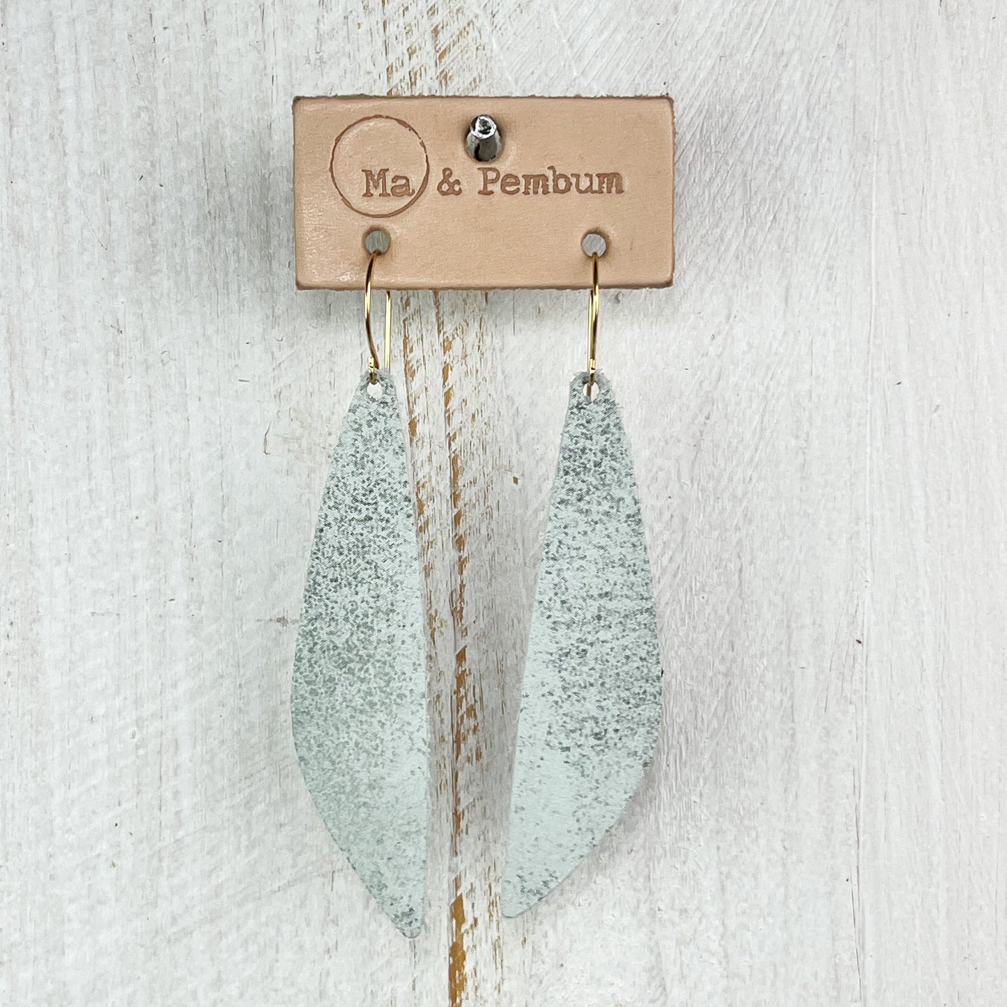 Leather Teardrop Earrings in Antiqued White