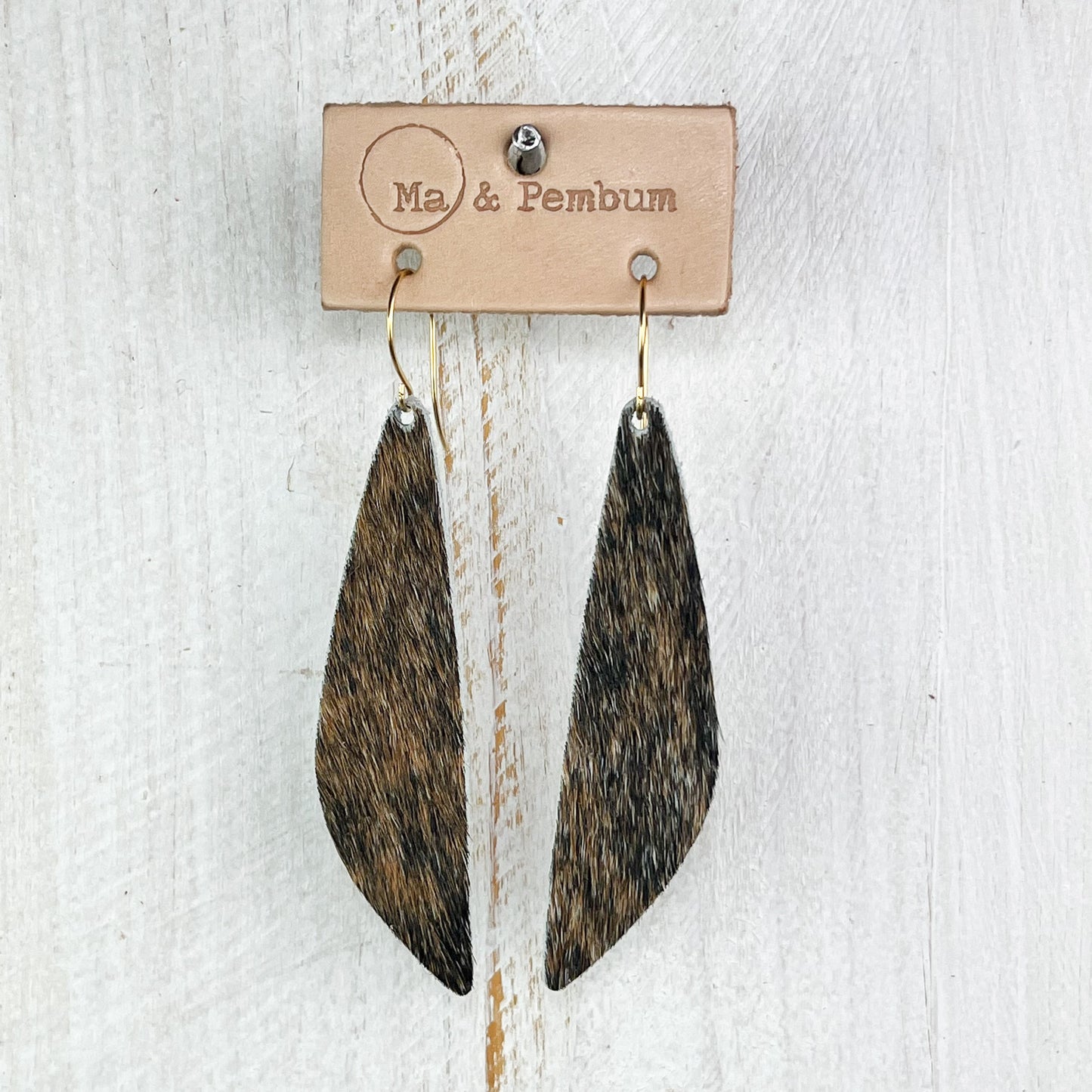 Leather Teardrop Earrings in Brown Fur
