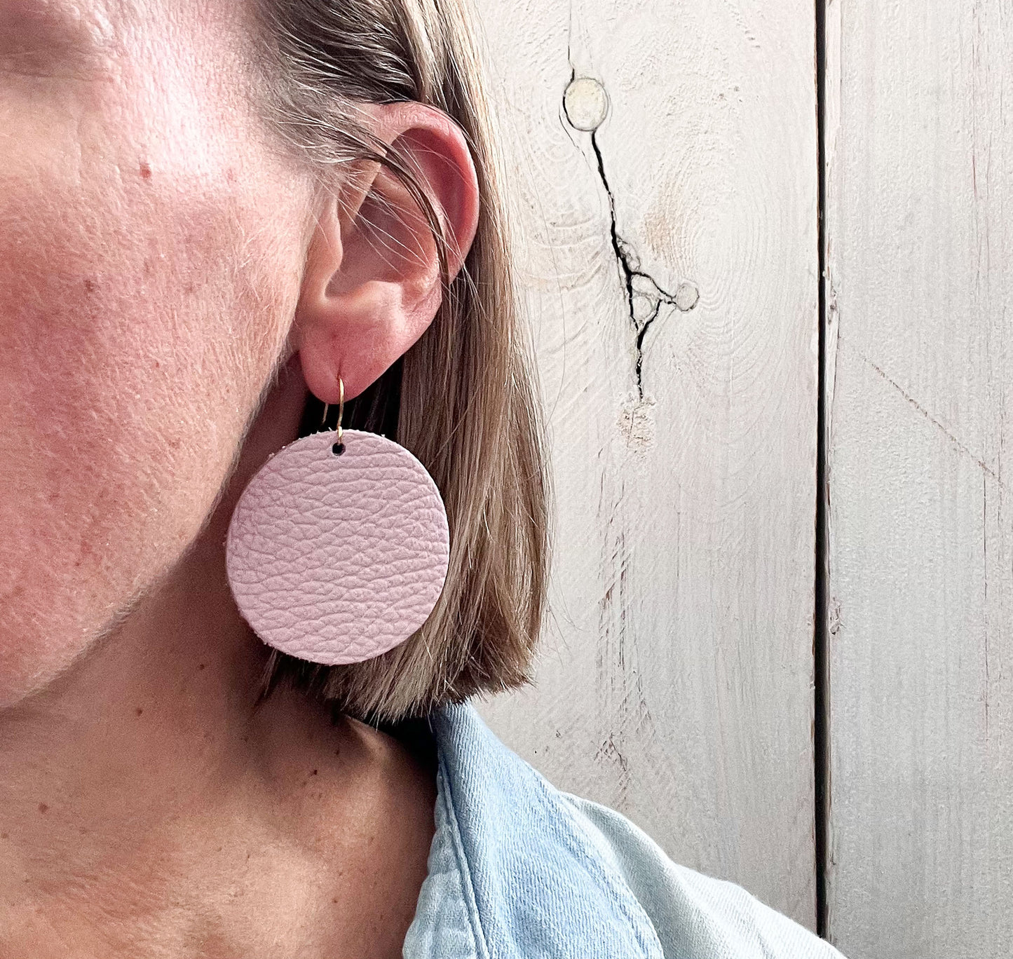 Leather Circle Earrings in Camelia