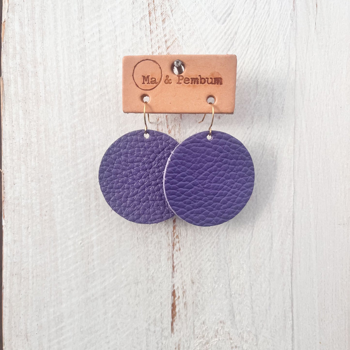 Leather Circle Earrings in Purple