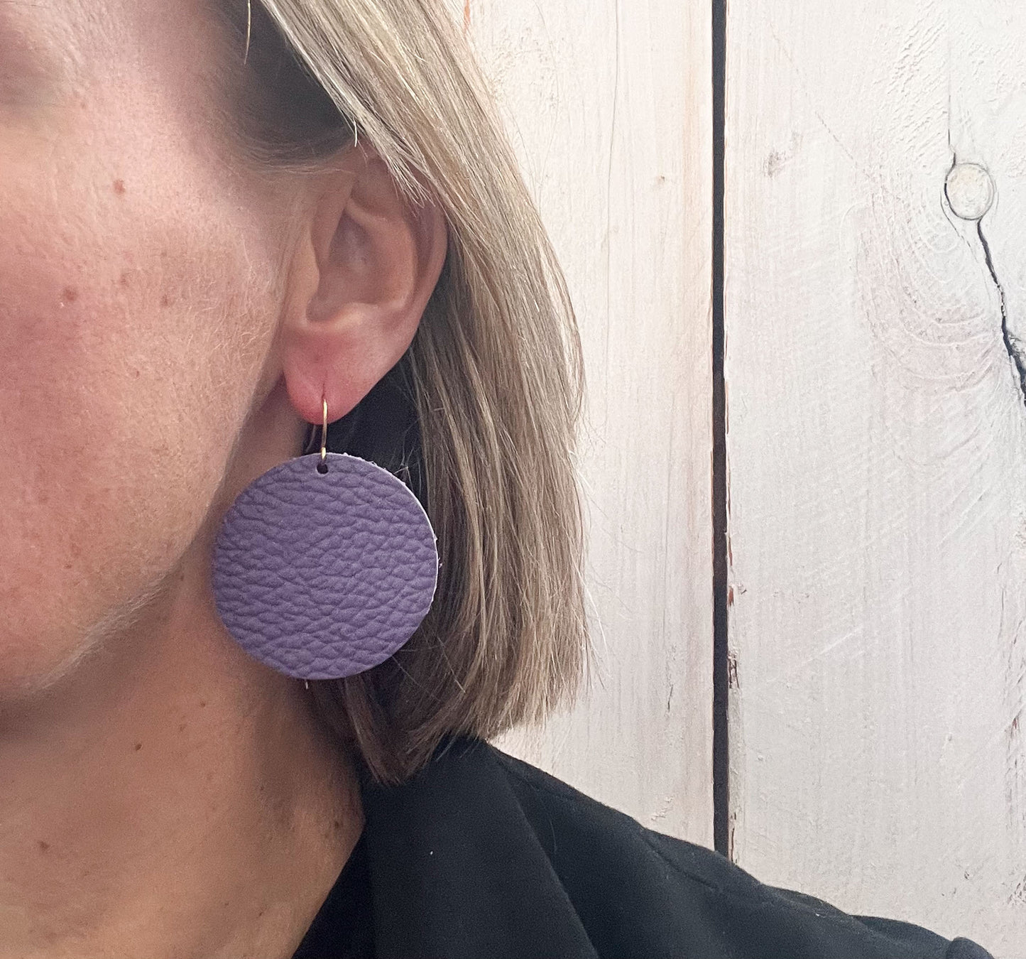 Leather Circle Earrings in Purple