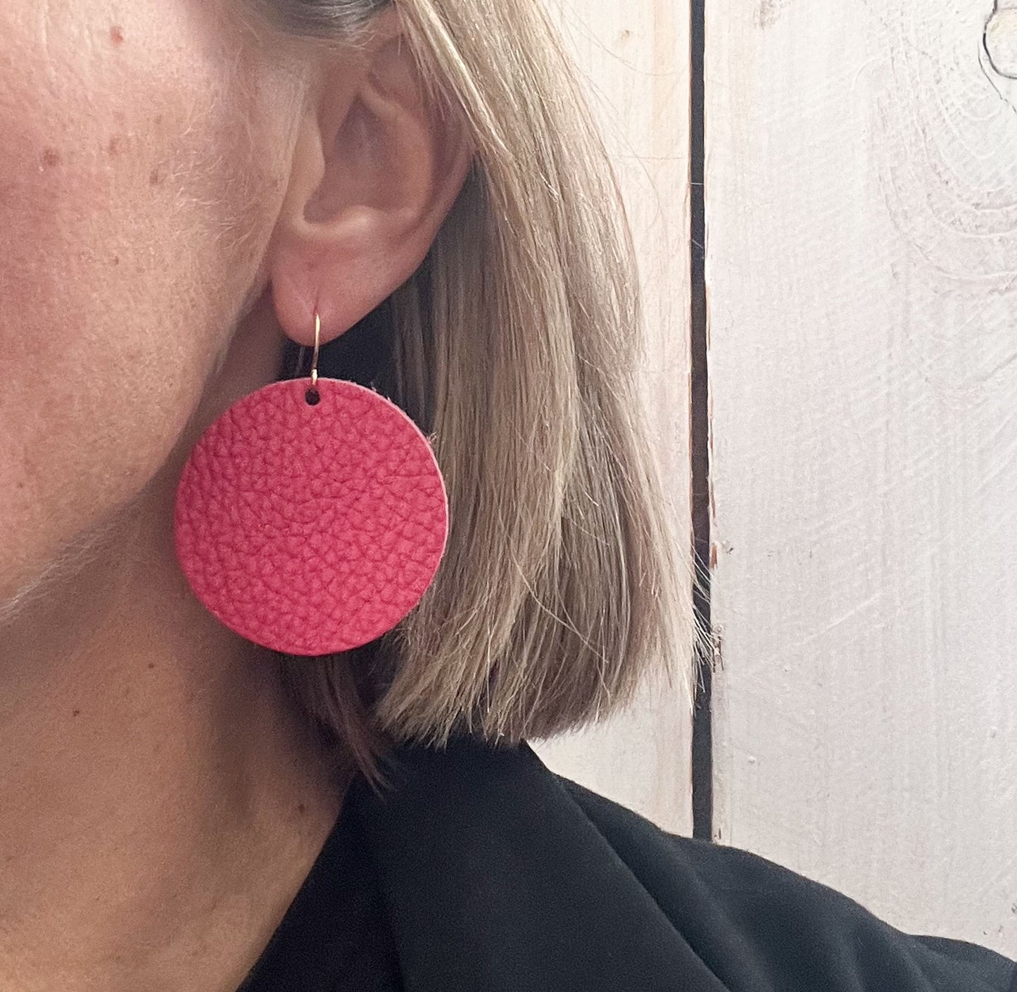 Leather Circle Earrings in Vamp