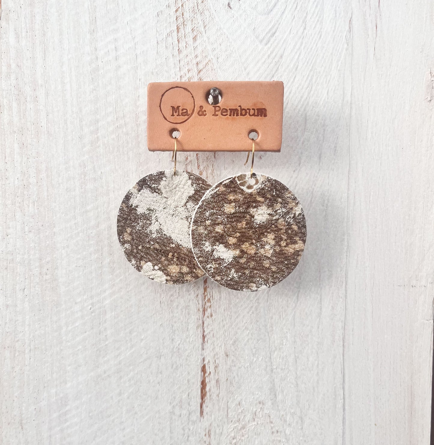 Leather Circle Earrings in Vintage