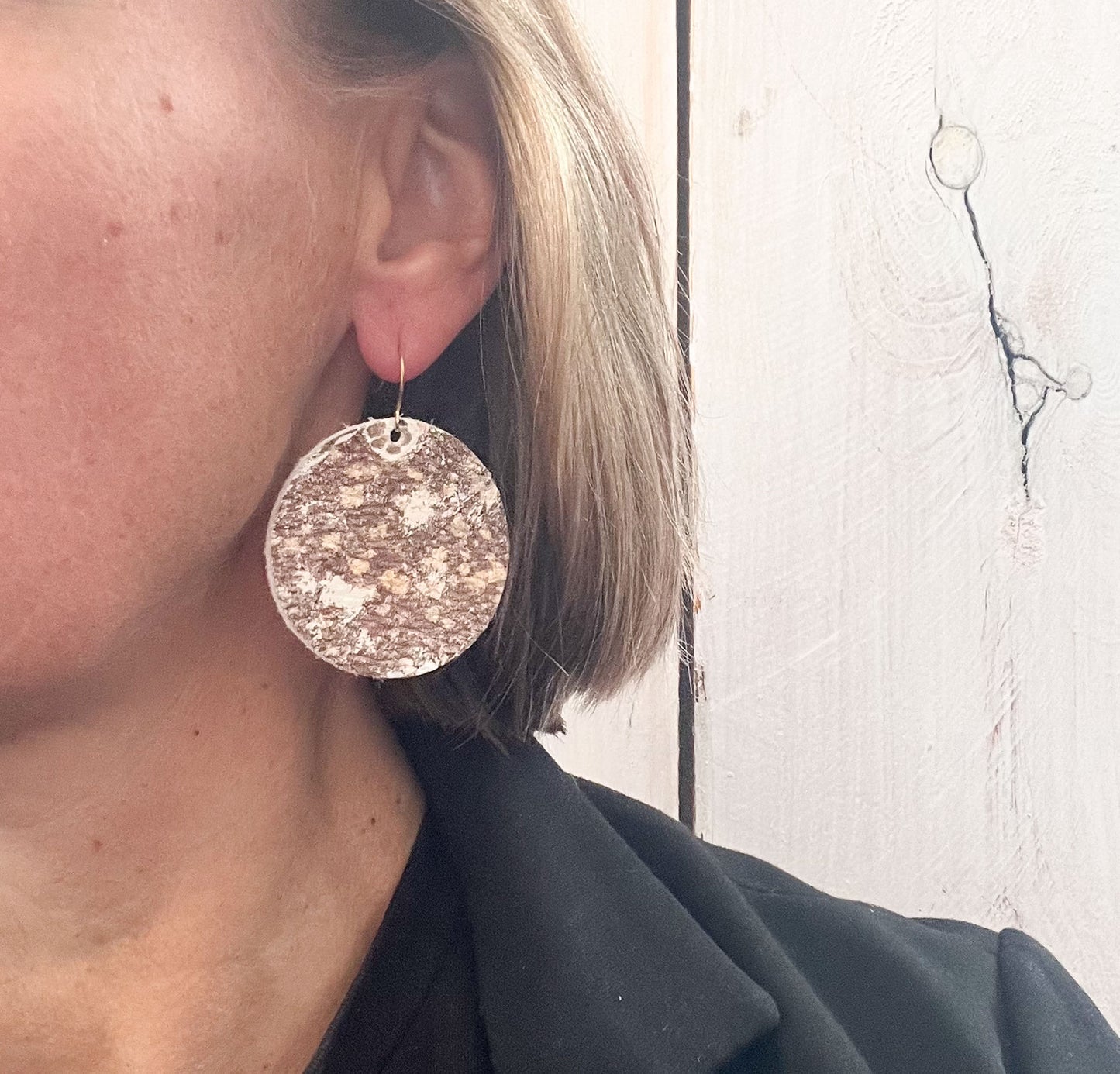 Leather Circle Earrings in Vintage