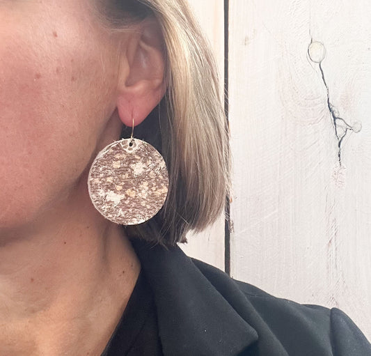 Leather Circle Earrings in Vintage