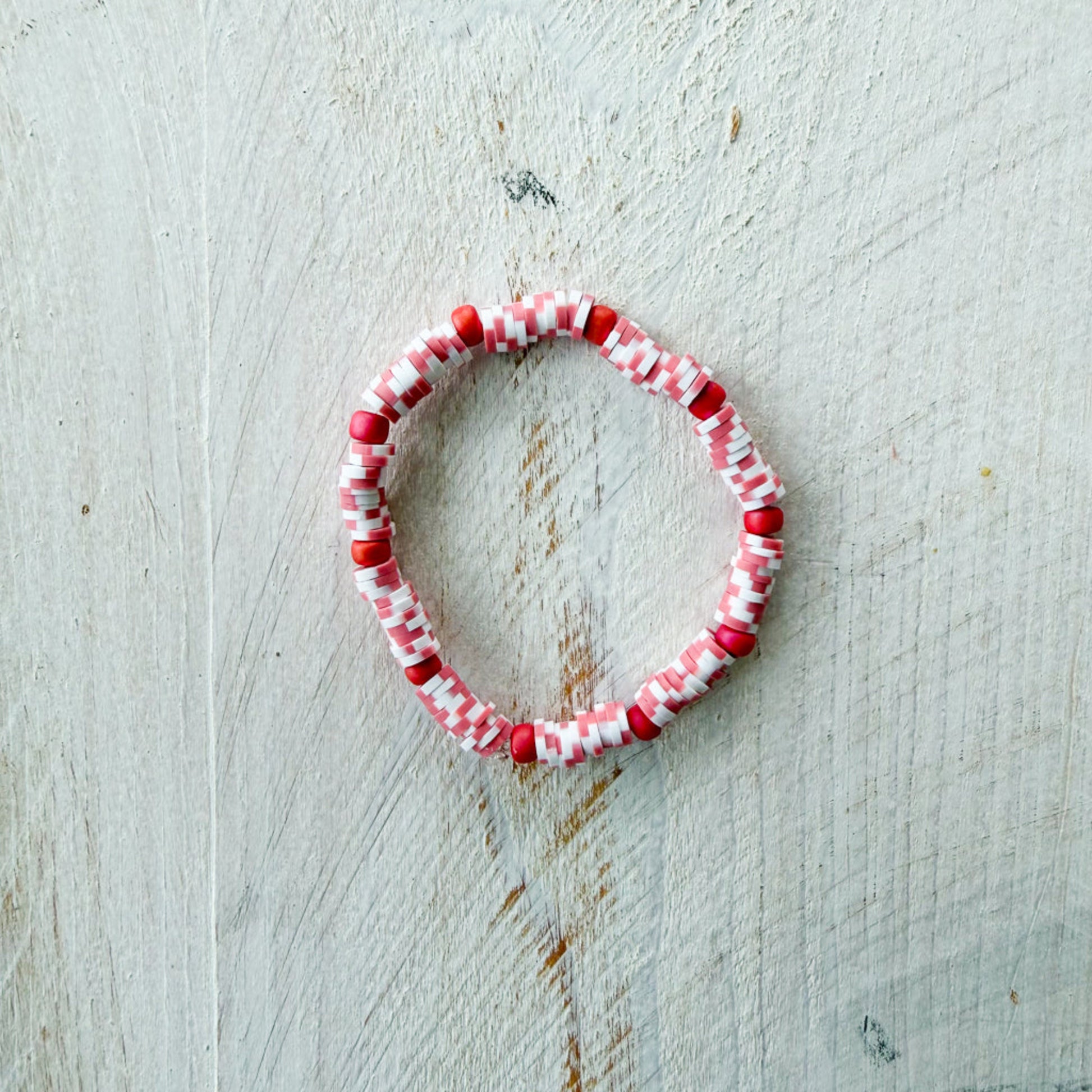 Red and white beaded bracelet