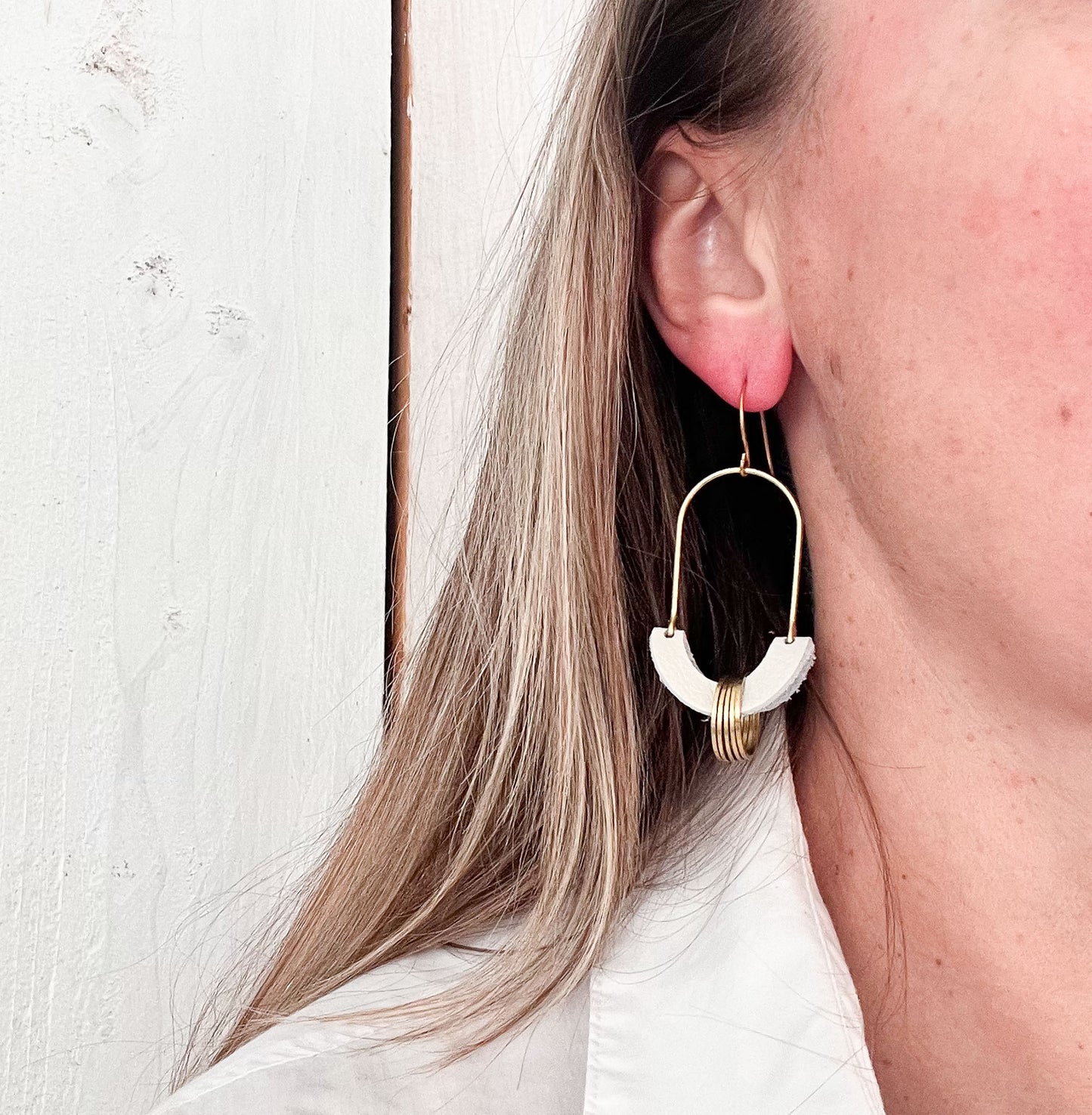 Leather Cradle Earrings in Soul White