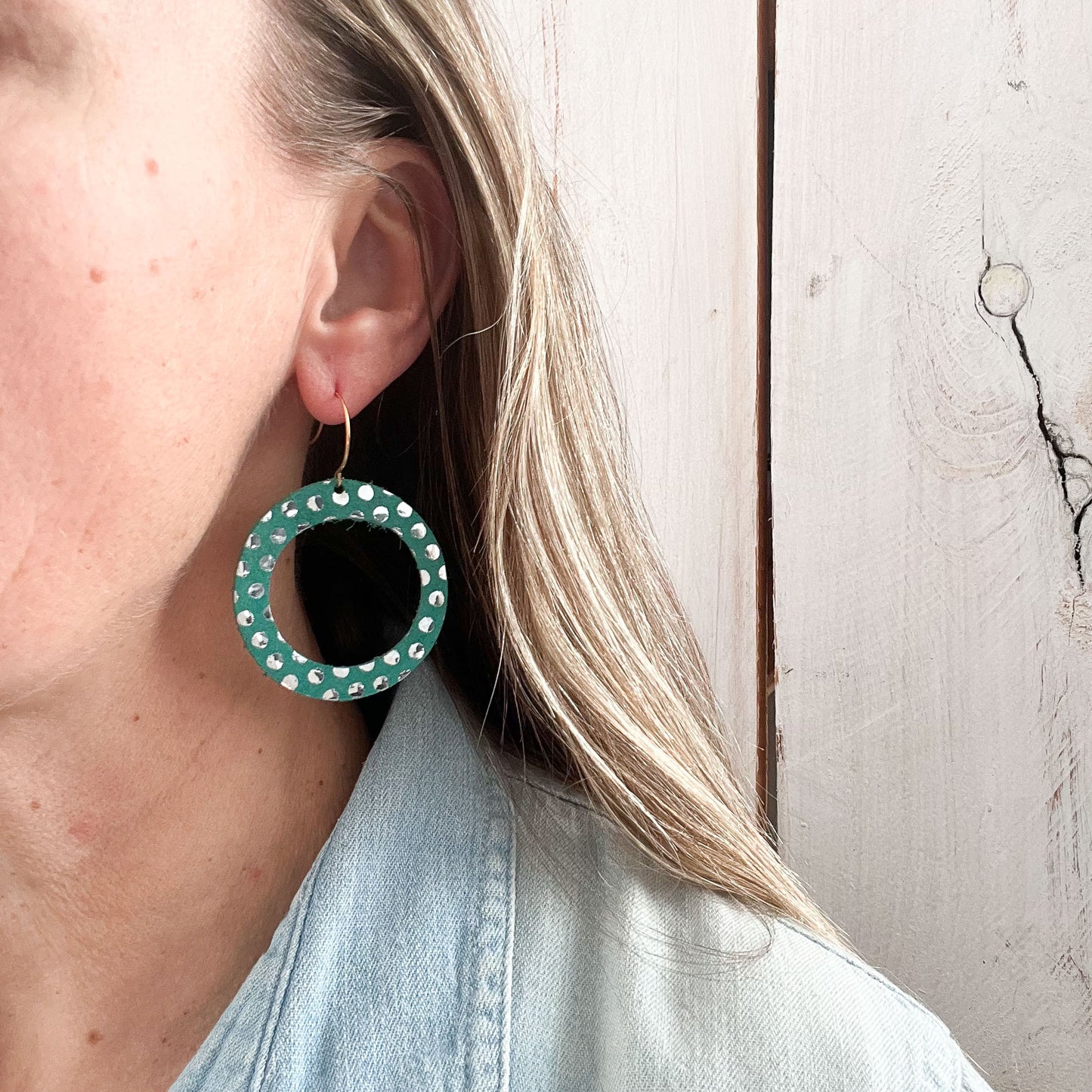 Leather Halo Earrings in Silver Dot