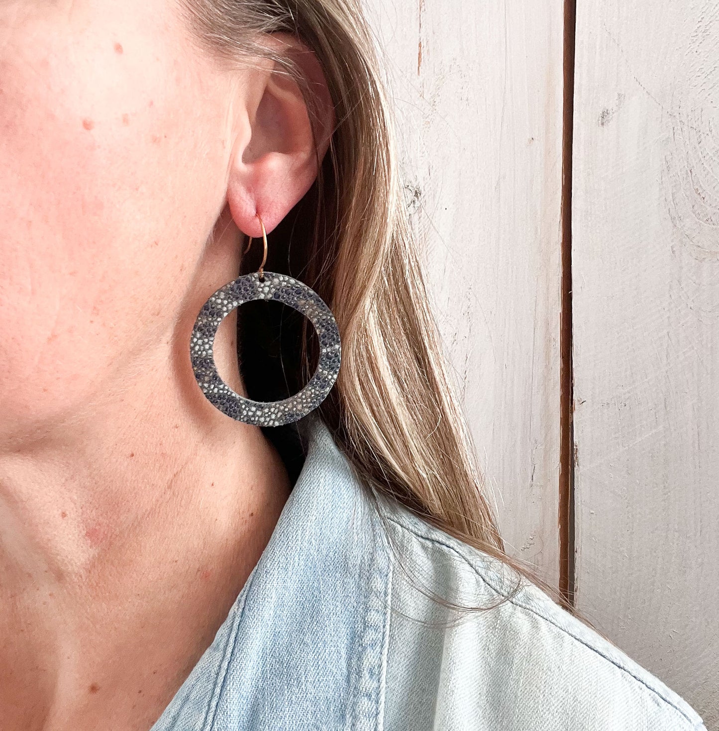 Leather Halo Earrings in Glamour Grey