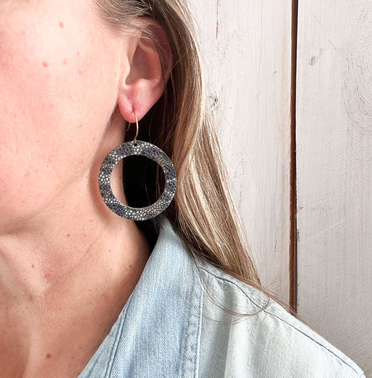 Leather Halo Earrings in Glamour Grey