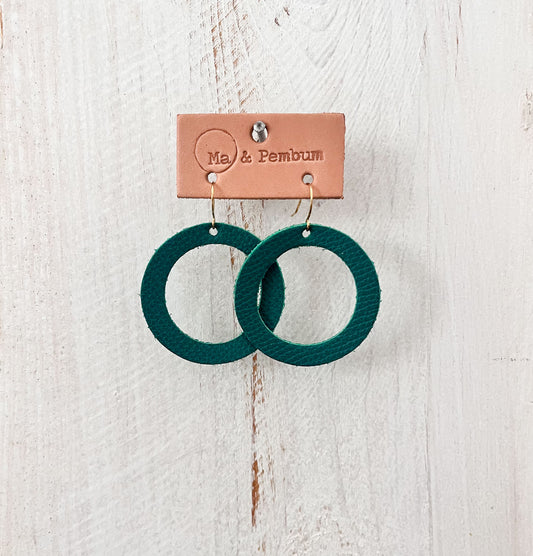 Leather Halo Earrings in Avocado