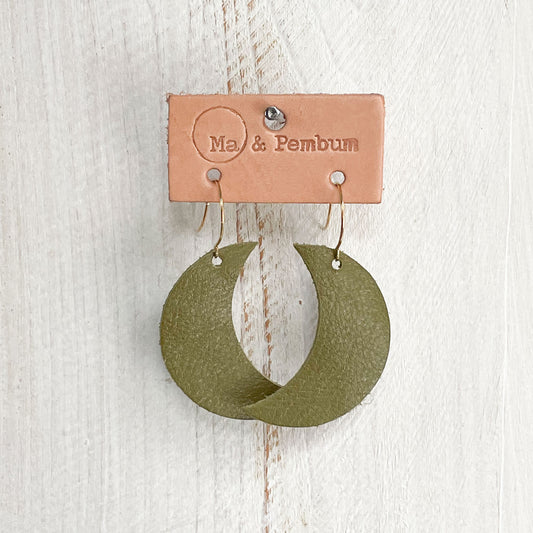 Leather Moon Earrings in Aloe