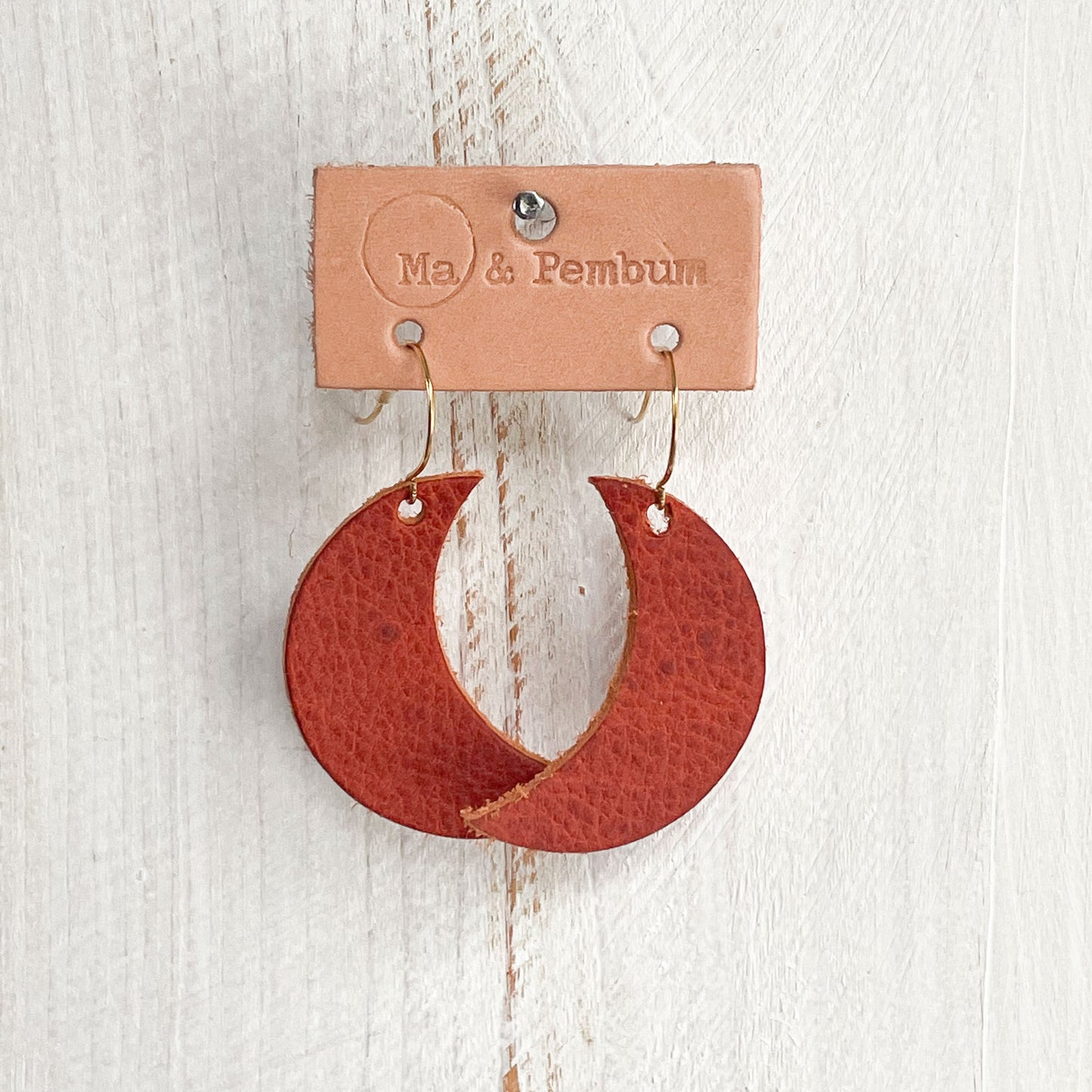 Leather Moon Earrings in Mandarin