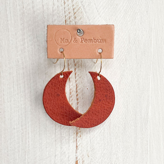 Leather Moon Earrings in Mandarin