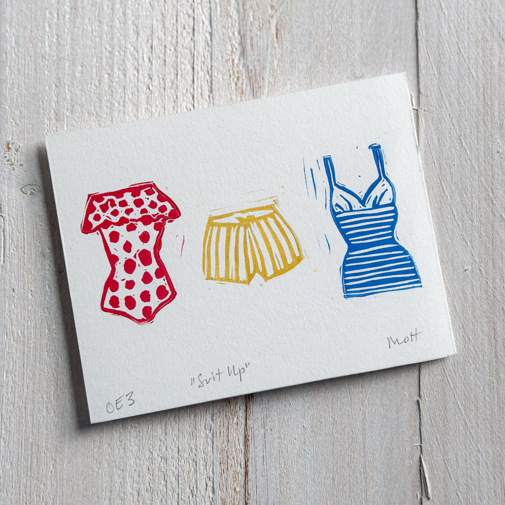 Suit Up linocut print