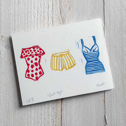 Suit Up linocut print