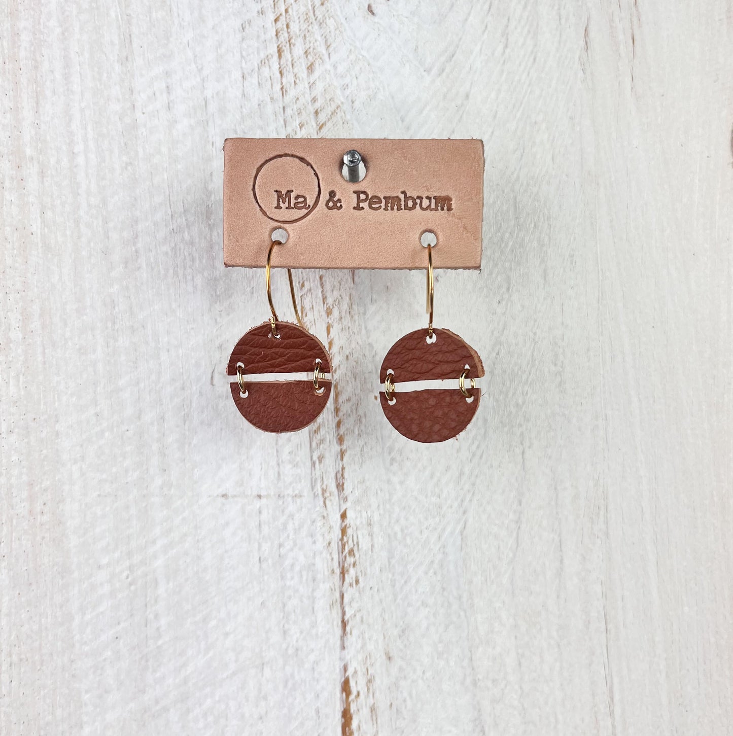 Leather Hemisphere Earrings in Brown
