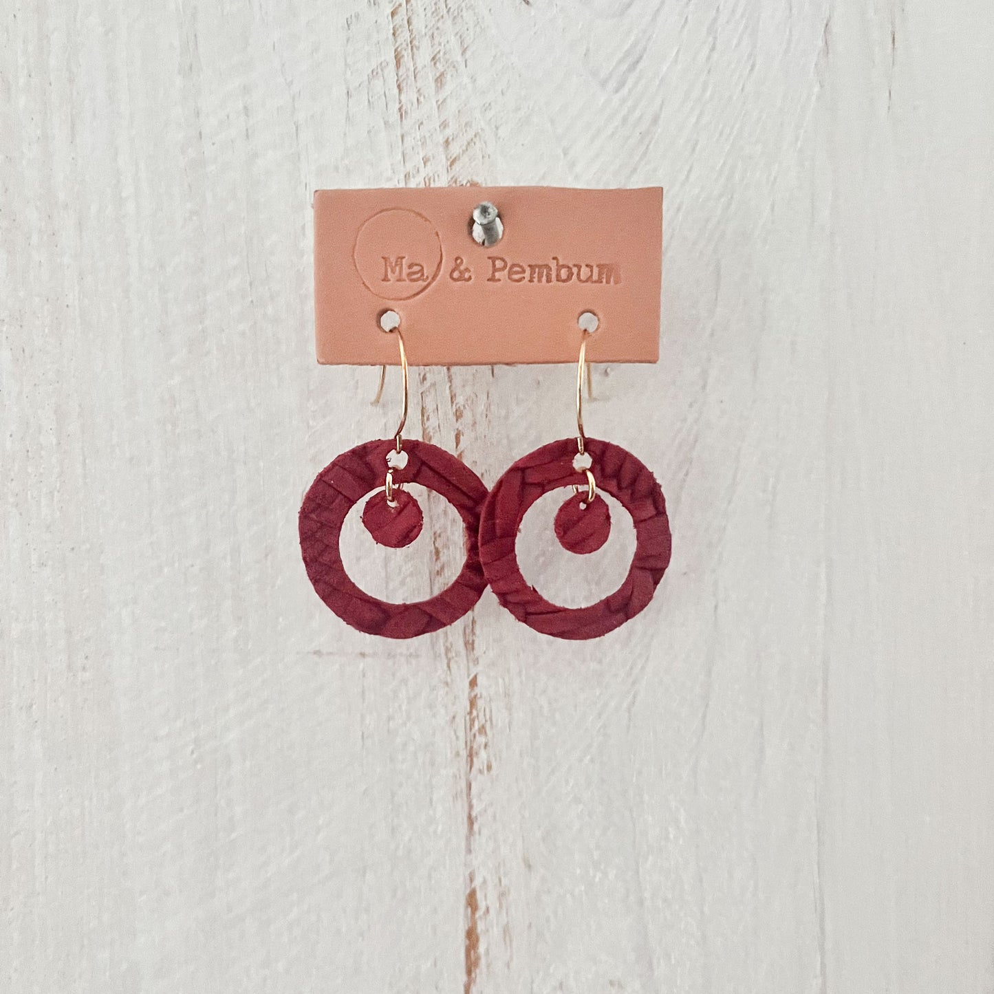 Leather Small In and Out Earrings in Braided Red