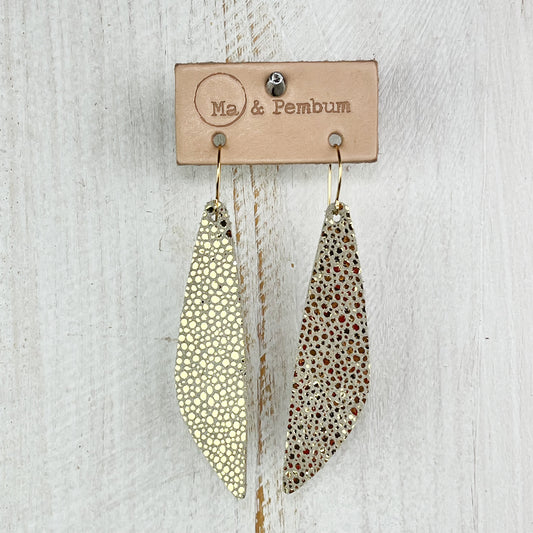 Leather Teardrop Earrings in Gold Bubbles