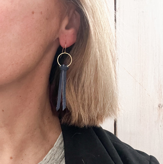 Leather Tiny Tassel Earrings in Oceania
