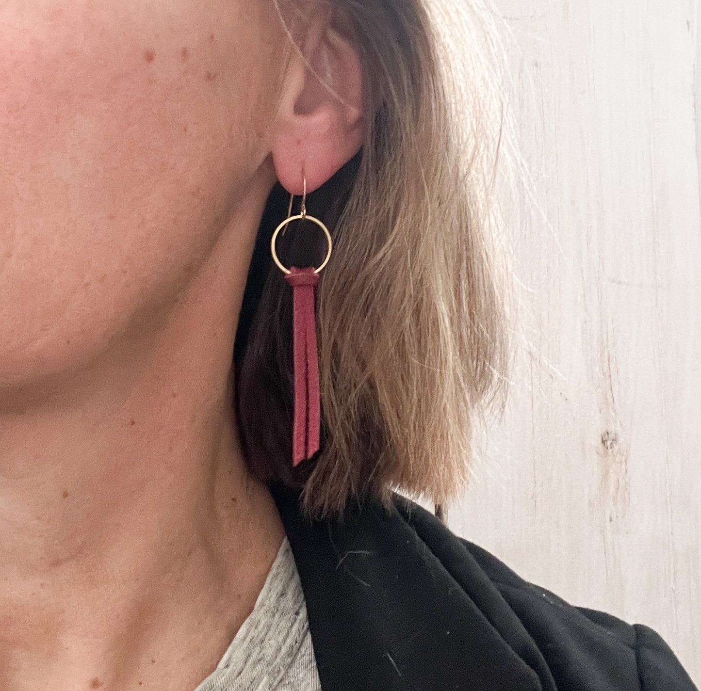 Leather Tiny Tassel Earrings in Phonebox