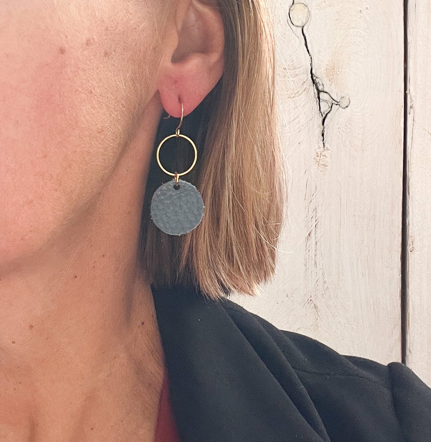 Leather Tower Earrings in Blue Fairy