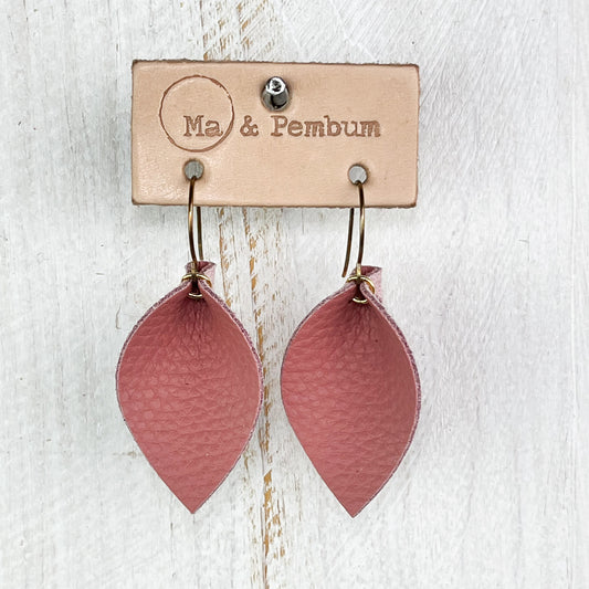Small Leather Leaf Earrings in Blush