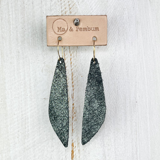 Leather Teardrop Earrings in Antiqued Black