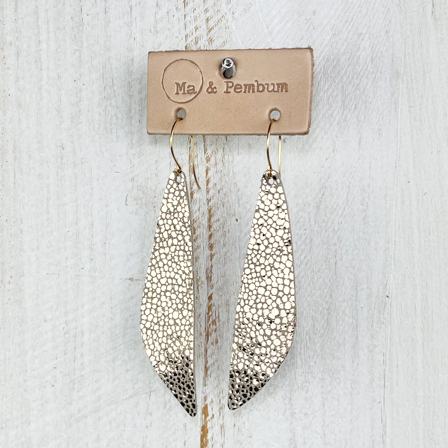 Leather Teardrop Earrings in Rose Gold Bubbles
